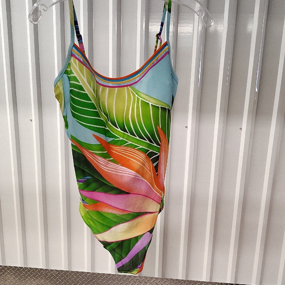 Gottex Vibrant Leaf One Piece Swimsuit - Green, Orange, and Pink